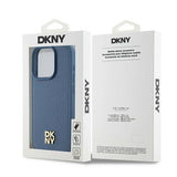 DKNY Leather Monogram Pattern Metal Logo MagSafe Case for iPhone 15 Pro - Blue