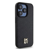 DKNY Leather Monogram Pattern Metal Logo MagSafe Case for iPhone 15 Pro - Black