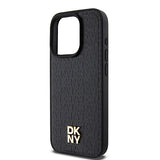 DKNY Leather Monogram Pattern Metal Logo MagSafe Case for iPhone 15 Pro - Black