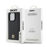 DKNY Leather Monogram Pattern Metal Logo MagSafe Case for iPhone 15 Pro - Black