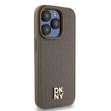 DKNY Leather Monogram Pattern Metal Logo MagSafe Case for iPhone 15 Pro - Brown