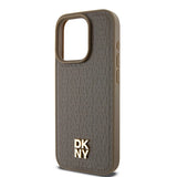 DKNY Leather Monogram Pattern Metal Logo MagSafe Case for iPhone 15 Pro - Brown