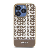 DKNY Leather Printed Pattern Metal Logo MagSafe Case for iPhone 15 Pro - Brown