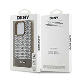 DKNY Leather Printed Pattern Metal Logo MagSafe Case for iPhone 15 Pro - Brown