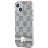 DKNY IML Checkered Mono Pattern & Printed Stripes MagSafe Case for iPhone 15 Plus / 14 Plus - Beige