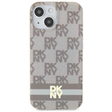 DKNY IML Checkered Mono Pattern & Printed Stripes MagSafe Case for iPhone 15 Plus / 14 Plus - Beige