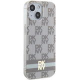DKNY IML Checkered Mono Pattern & Printed Stripes MagSafe Case for iPhone 15 Plus / 14 Plus - Beige