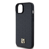 DKNY Leather Monogram Pattern Metal Logo MagSafe Case for iPhone 15 Plus / 14 Plus - Black