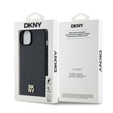 DKNY Leather Monogram Pattern Metal Logo MagSafe Case for iPhone 15 Plus / 14 Plus - Black