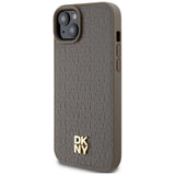 DKNY Leather Pattern Metal Logo MagSafe Case for iPhone 15 Plus / 14 Plus - Brown