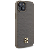 DKNY Leather Pattern Metal Logo MagSafe Case for iPhone 15 Plus / 14 Plus - Brown