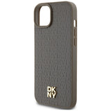 DKNY Leather Pattern Metal Logo MagSafe Case for iPhone 15 Plus / 14 Plus - Brown