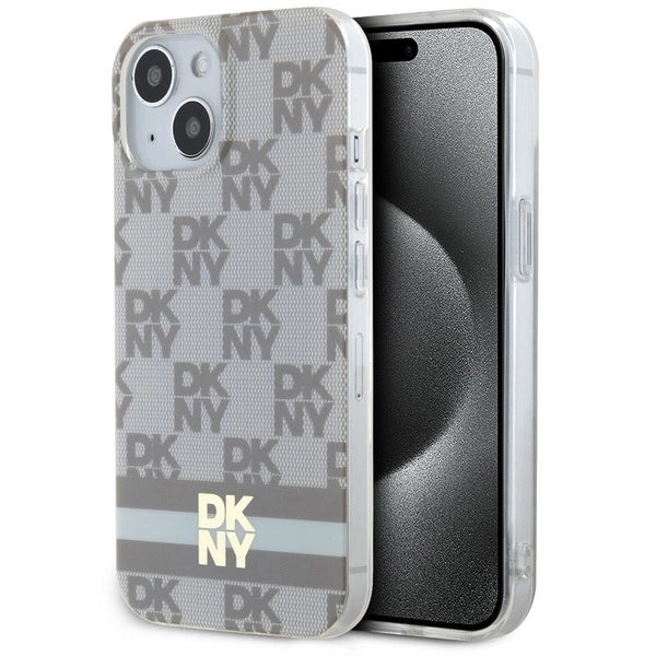 DKNY IML Checkered Mono Pattern & Printed Stripes MagSafe case for iPhone 15 / 14 / 13 - beige