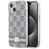 DKNY IML Checkered Mono Pattern & Printed Stripes MagSafe case for iPhone 15 / 14 / 13 - beige