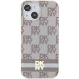 DKNY IML Checkered Mono Pattern & Printed Stripes MagSafe case for iPhone 15 / 14 / 13 - beige