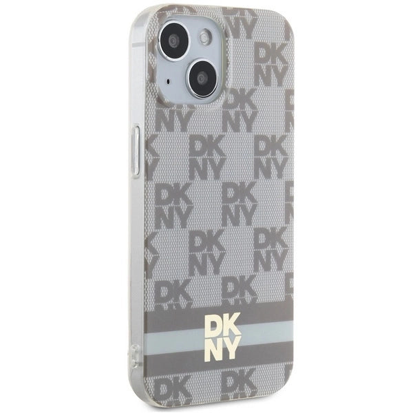 DKNY IML Checkered Mono Pattern & Printed Stripes MagSafe case for iPhone 15 / 14 / 13 - beige
