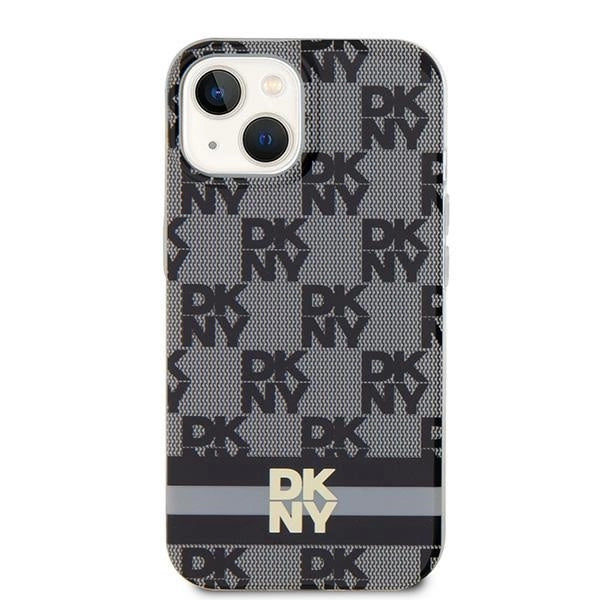 DKNY IML Checkered Mono Pattern & Printed Stripes MagSafe Case for iPhone 15/14/13 - Black