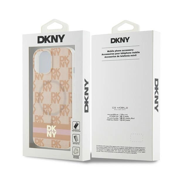 DKNY IML Checkered Mono Pattern & Printed Stripes MagSafe case for iPhone 15 / 14 / 13 - pink