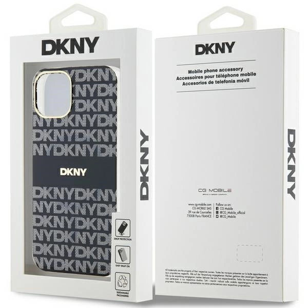 DKNY IML Mono & Stripe MagSafe Case for iPhone 15/14/13 - Black