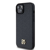 DKNY Leather Pattern Metal Logo MagSafe Case for iPhone 15/14/13 - Black