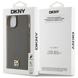 DKNY Leather Pattern Metal Logo MagSafe case for iPhone 15 / 14 / 13 - brown