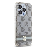 DKNY IML Checkered Mono Pattern & Printed Stripes MagSafe case for iPhone 15 Pro Max - beige