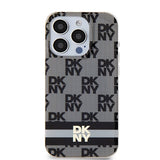 DKNY IML Checkered Mono Pattern & Printed Stripes MagSafe Case for iPhone 15 Pro Max - Black