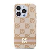 DKNY IML Checkered Mono Pattern & Printed Stripes MagSafe case for iPhone 15 Pro Max - pink