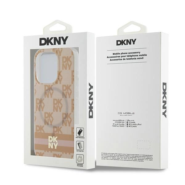 DKNY IML Checkered Mono Pattern & Printed Stripes MagSafe case for iPhone 15 Pro Max - pink