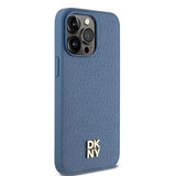 DKNY Leather Monogram Pattern Metal Logo MagSafe Case for iPhone 15 Pro Max - Blue