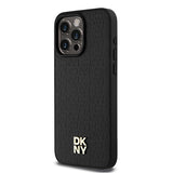 DKNY Leather Monogram Pattern Metal Logo MagSafe Case for iPhone 15 Pro Max - Black