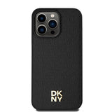 DKNY Leather Monogram Pattern Metal Logo MagSafe Case for iPhone 15 Pro Max - Black