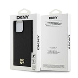DKNY Leather Monogram Pattern Metal Logo MagSafe Case for iPhone 15 Pro Max - Black