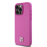 DKNY Leather Monogram Pattern Metal Logo MagSafe Case for iPhone 15 Pro Max - Pink