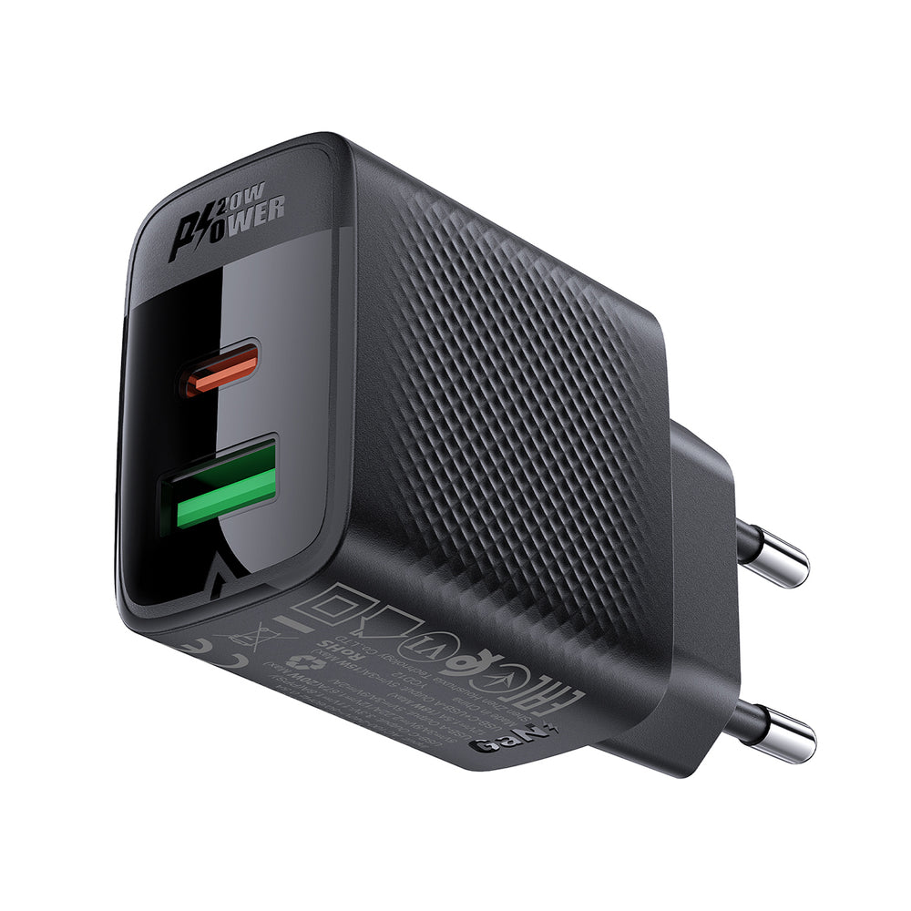 Acefast A78 Charger Network GaN USB-A / USB-C PD 20W - sort
