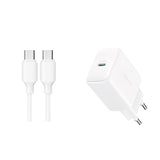 Joyroom JR-TCF20 USB-C PD 20W netværksoplader - hvid + USB-C / USB-C kabel 1m
