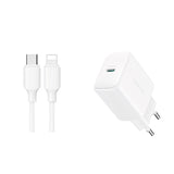 Joyroom JR-TCF20 USB-C PD 20W netværksoplader - hvid + USB-C / Lightning kabel 1m