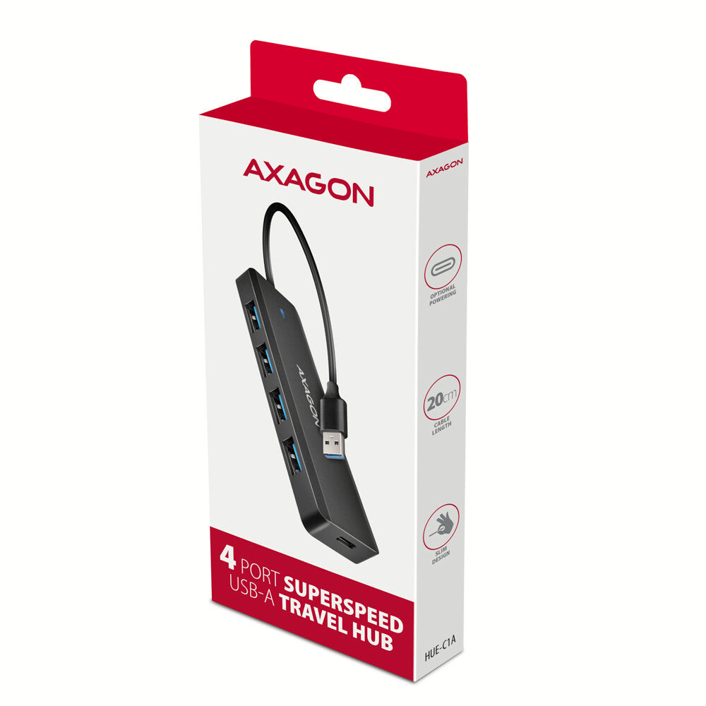 Axagon HUE-C1A interface hub USB 3.2 Gen 1 (3.1 Gen 1) Type-A 5000 Mbit/s Sort