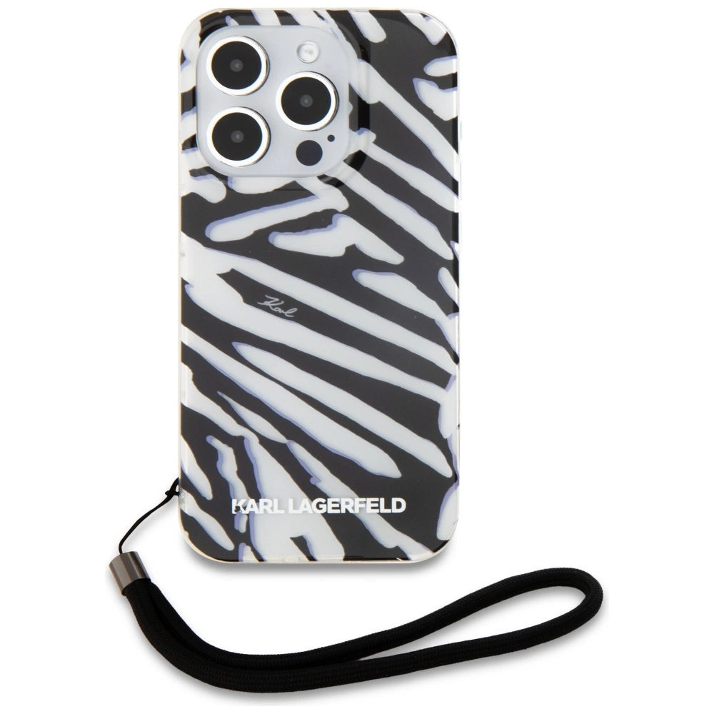 Karl Lagerfeld IML Zebra Pattern & Cord case for iPhone 15 Pro - black