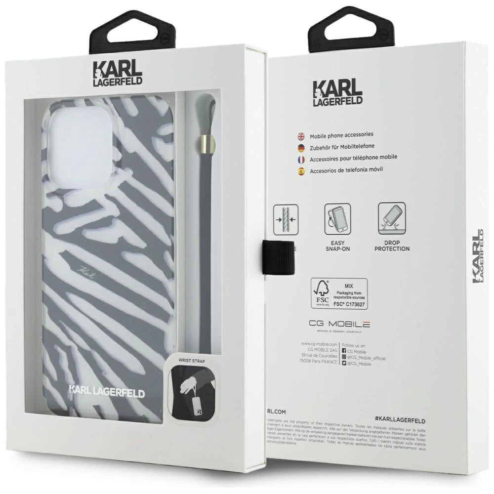 Karl Lagerfeld IML Zebra Pattern & Cord case for iPhone 15 Pro - black