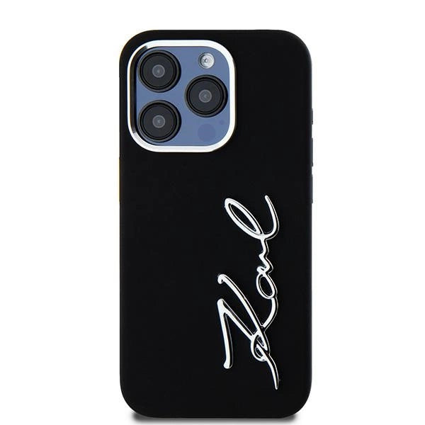 Karl Lagerfeld Silicone Metal Script Logo case for iPhone 15 Pro - black
