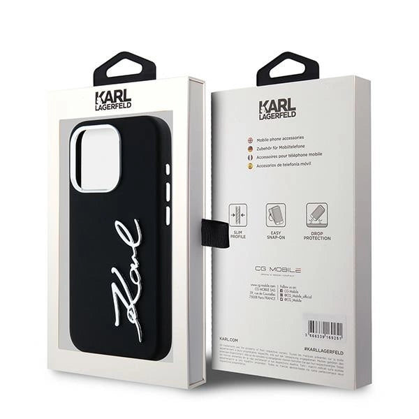 Karl Lagerfeld Silicone Metal Script Logo case for iPhone 15 Pro - black
