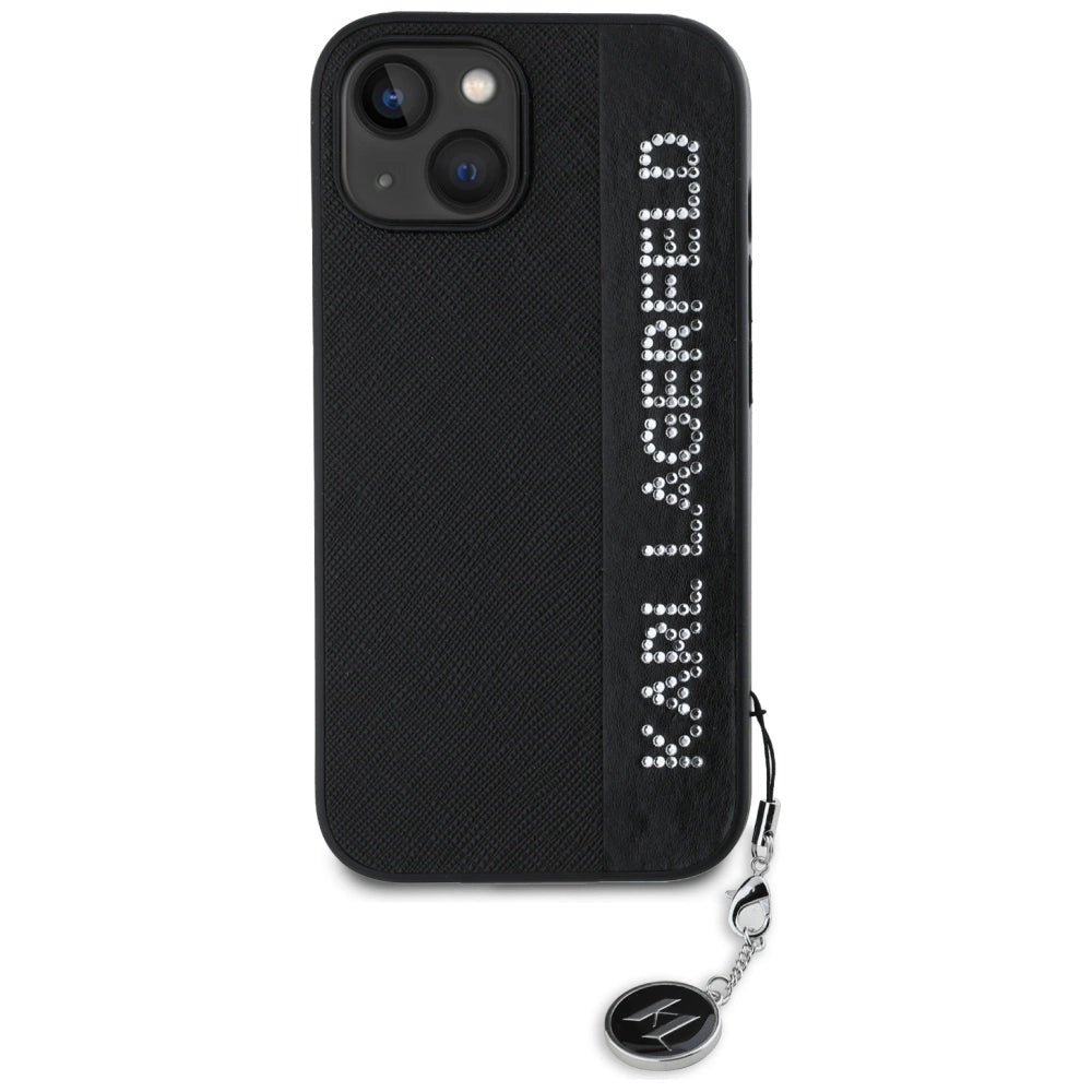 Karl Lagerfeld Saffiano Rhinestones & Charm case for iPhone 15 / 14 / 13 - black