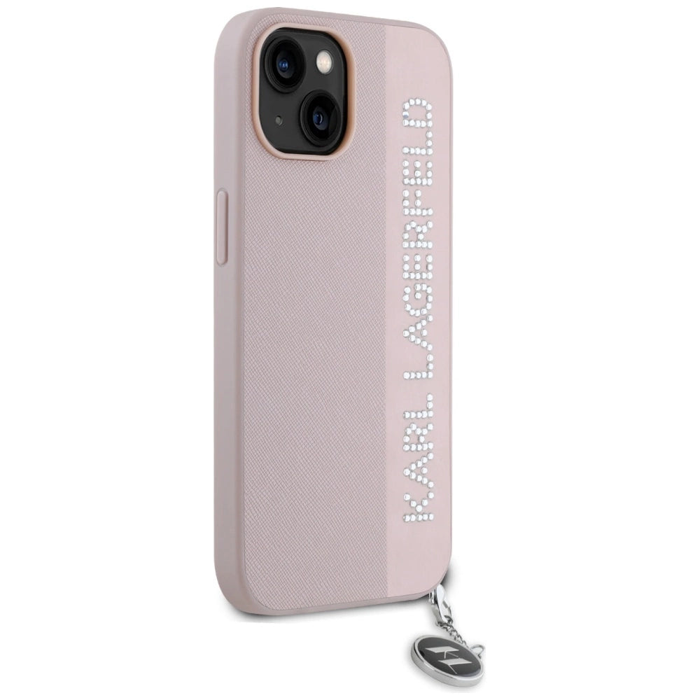 Karl Lagerfeld Saffiano Rhinestones & Charm case for iPhone 15 / 14 / 13 - pink