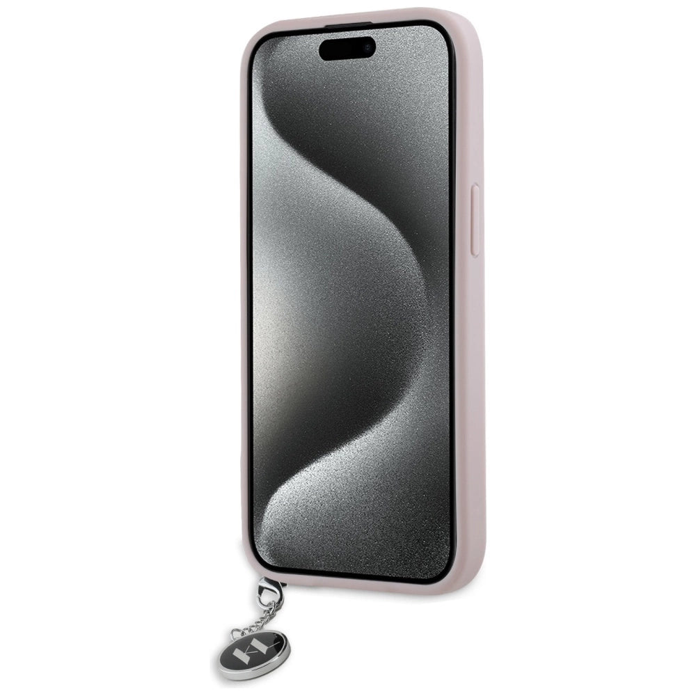 Karl Lagerfeld Saffiano Rhinestones & Charm case for iPhone 15 / 14 / 13 - pink