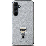 Karl Lagerfeld Fixed Glitter Ikonik Logo Metal Pin case for Samsung Galaxy A35 - silver