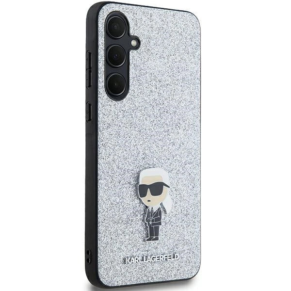 Karl Lagerfeld Fixed Glitter Ikonik Logo Metal Pin case for Samsung Galaxy A35 - silver