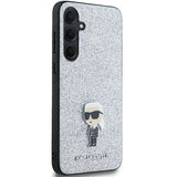 Karl Lagerfeld Fixed Glitter Ikonik Logo Metal Pin case for Samsung Galaxy A35 - silver