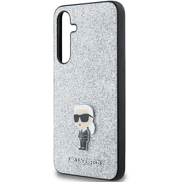 Karl Lagerfeld Fixed Glitter Ikonik Logo Metal Pin case for Samsung Galaxy A35 - silver