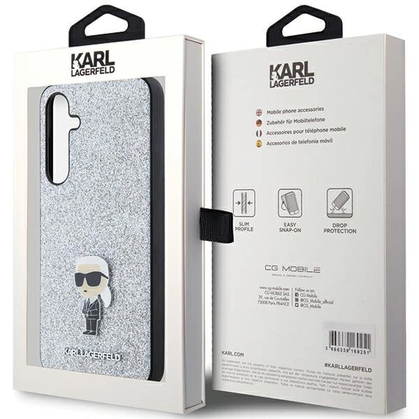 Karl Lagerfeld Fixed Glitter Ikonik Logo Metal Pin case for Samsung Galaxy A35 - silver